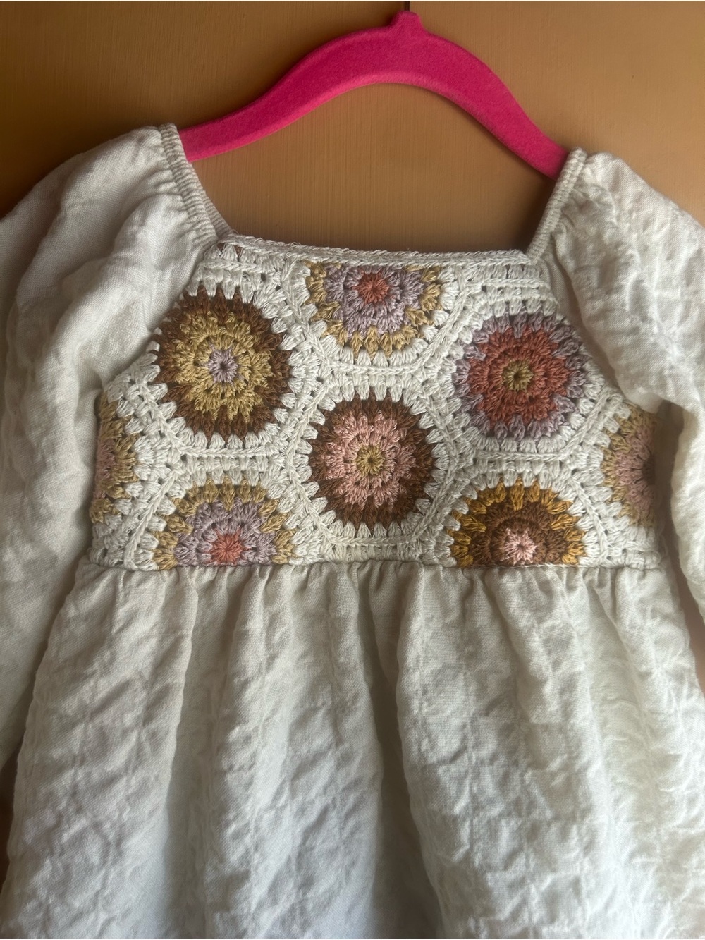 LC Lauren Conrad White Top with Pastel Crochet Yoke